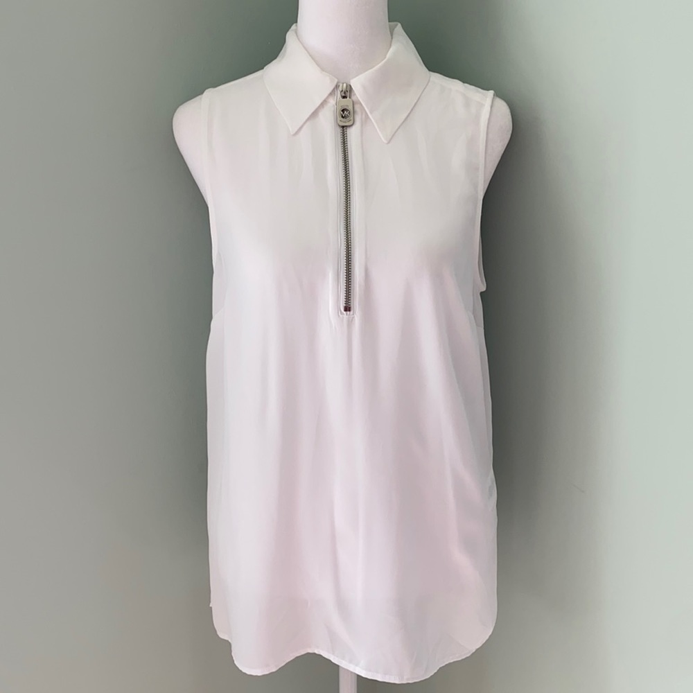 Michael Kors White Sleeveless Zip Top